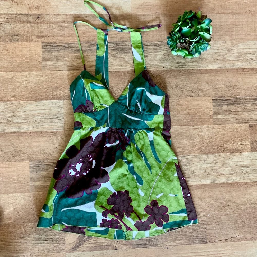 💕HP💕 Trina Turk Green & Brown Floral Top